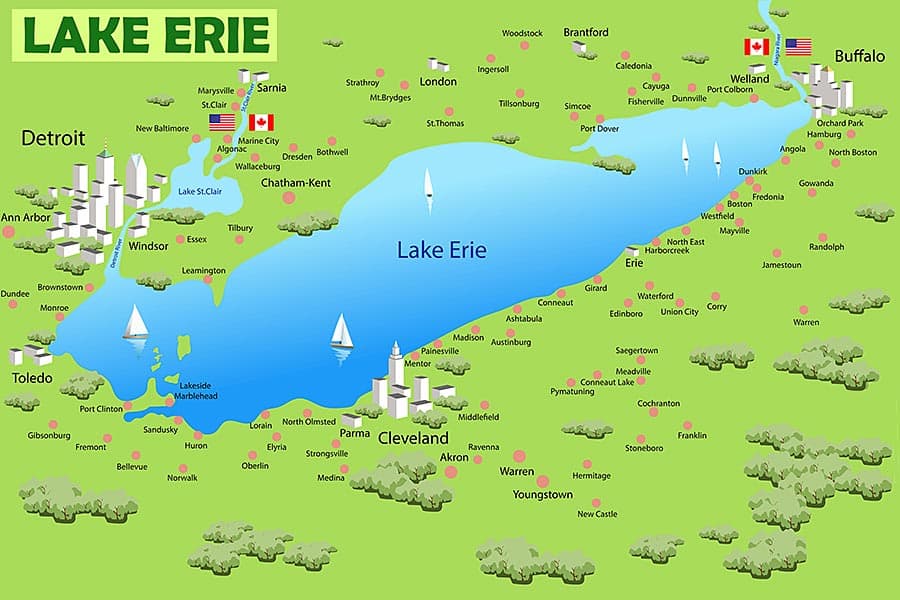 Green Lake Erie map with towns that surround the lake