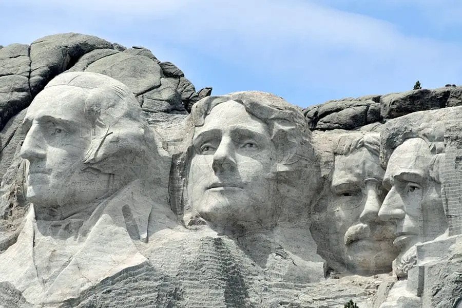 Close up view of the four United States President sculptures