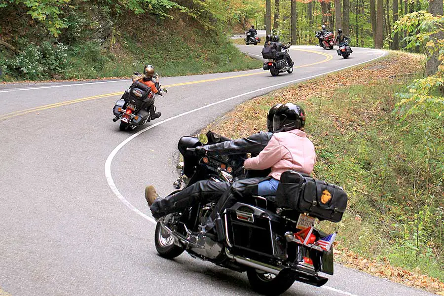 Motorcycles on Tail of the Dragon highway, America's number one motorcycle road