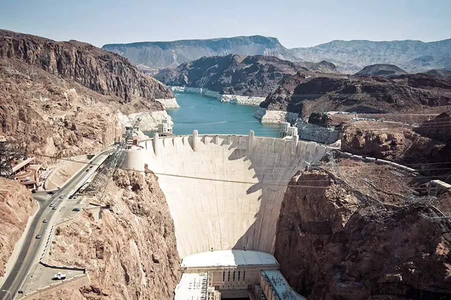 Aerial view of Hover Dam and Lake mead