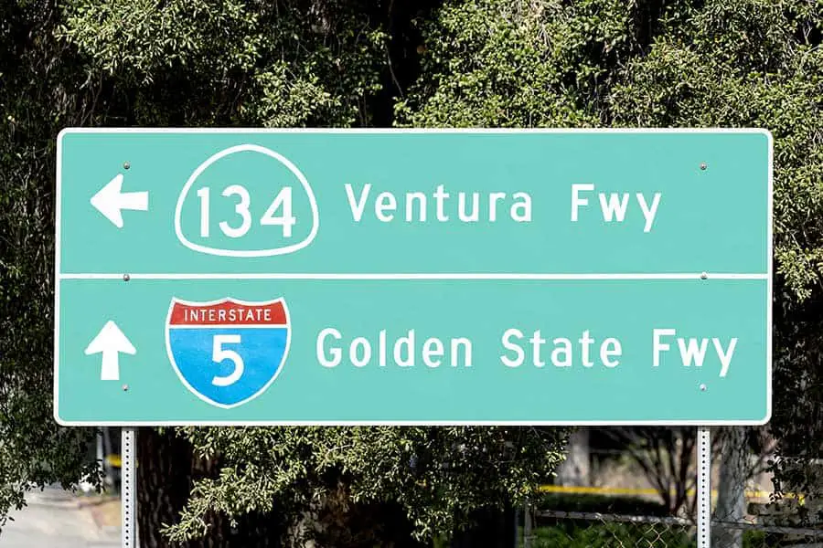 Highway sign, Ventura Freeway 134 and Golden State freeway interstate 5
