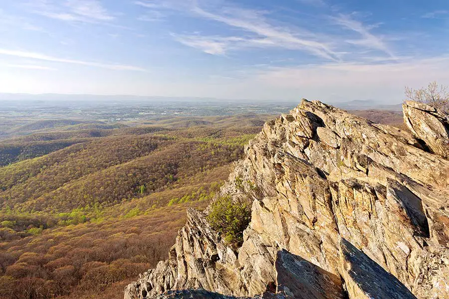 Humpback Rock outcrop in Virginia overlooking mountains