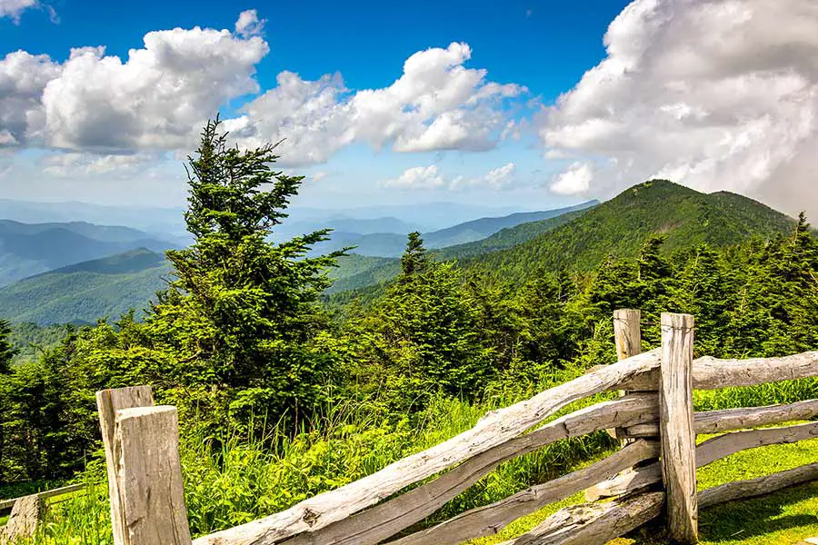 Split rail fence by scenic overlook of Appalachian mountains