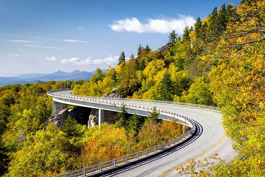 Curved viaduct provides scenic mountain autumn views