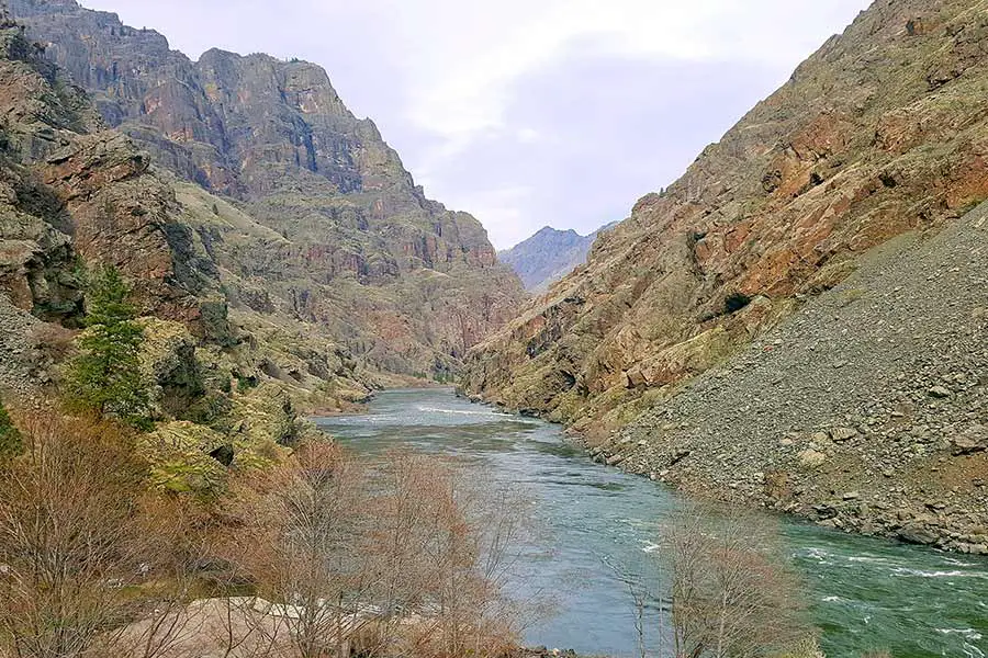 Snake River flowing through steep rocky canyon