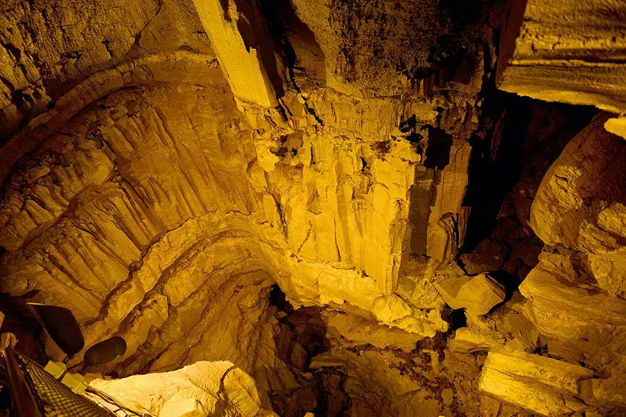 Illuminated cave interior in Kentucky